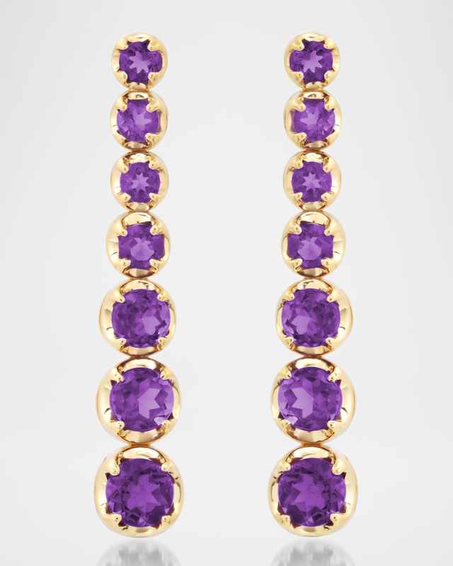 18K Yellow Gold Small Graduated Tennis Stud Earrings with Amethyst